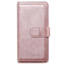Étui En Cuir Xiaomi Redmi Note 10 - Rabat Magnétique,10 Emplacements Pour Cartes,Portefeuille,Cadre Photo - Vin Rouge Or Rose