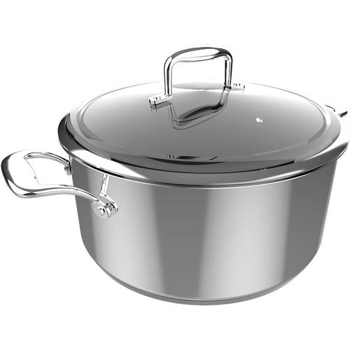 Lbgwp60-Poisson Polka Classy 28 Pot Steel, Diamètre 28 Cm, Capacité 7,5 L, Acier Inoxydable 18/10, Revêtement Antiadhésif, Poignées Rivées, Couvercle En Verre, Convient À Tous Les Types De Cuisines