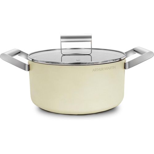 Lbgwp60-Marmite 24 Cm Grand Chef, Aluminium Forgé, Revêtement Anti Adhérent, Poignées Et Anses En Acier Rivet Et Couvercles En Verre, Tous Feux Dont Induction, Crème