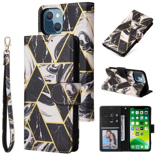 Coque Iphone 13 Mini - Marbre Bronzant,Cuir Pu,Fentes Pour Cartes Et Portefeuille - Sunsky Noir Noir