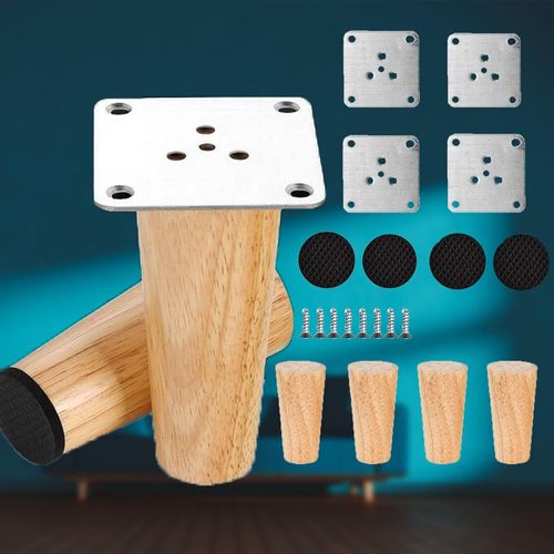 Wagner-4pcs Pieds De Meubles,Pieds De Canapé En Bois,10cm Pieds Meubles En Bois,Pieds De Remplacement En Bois Avec Coussin Silp,Vis Et Plaque Montage Pour Table Et Chaises Armoire Lit Vanité Pieds