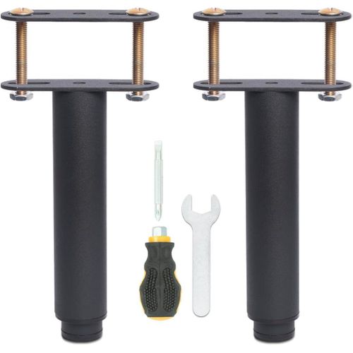 Wagner-Pied De Lit Universel,Pieds Pour Sommier À Lattes Sans Perçage|Hauteur: 12cm(+6cm) Reglable|Design: Noir|Matériel: Metallique|Ronde Ø3.8cm|Pour Le Cadre Central|Avec Boulons|Lot De 2