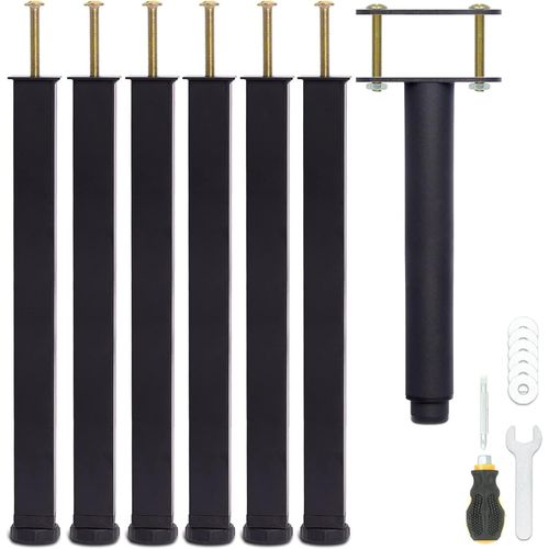 Wagner-Pied De Lit 35cm À Visser,Pied Sommier À Lattes Universel,Reglable En Hauteur,Metal,Carré + Rond,Boulons M8,Pour Le Cadre Métallique D¿Un Sommier Adulte,Noir,Lot De 7(6 Latéraux + 1 Central)