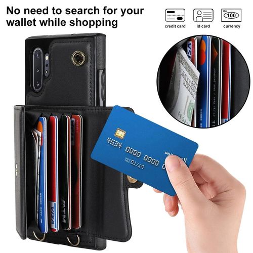 Étui En Cuir Samsung Galaxy Note10 - Emplacement Pour Carte Rfid,Longe,Noir Noir