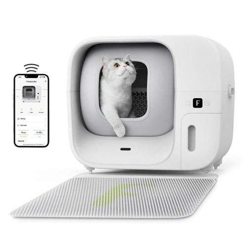 Furbulous Bac À Litière Automatique Pour Chat Avec Contrôle Par Application 60 L Grand Coffre-Fort Pour Plusieurs Chats Avec Déodorant Anti-Odeur Blanc