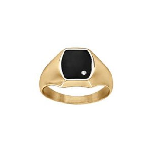Chevalière Acier Doré Plateau Tonneau 11 X 9,5mm Pvd Noir 1 Strass