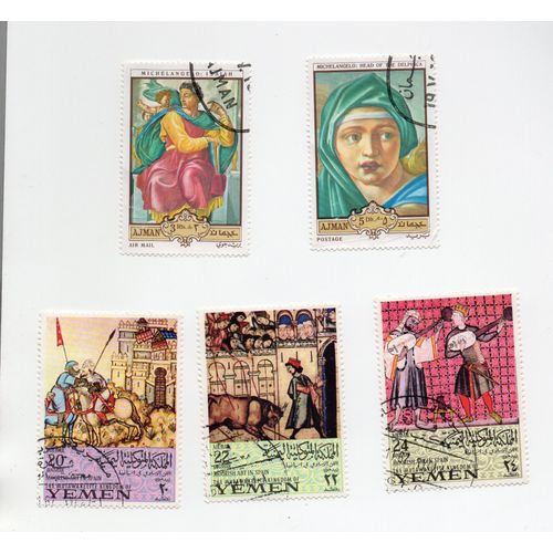 Ajman- Yémen- Lot De 5 Timbres Oblitérés- Art