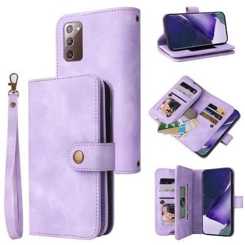 Étui Portefeuille En Cuir Samsung Galaxy Note20 - Emplacement Pour Carte Multifonctionnel,Fermeture Éclair,Violet Violet
