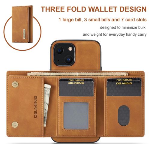 Étui Portefeuille Antichoc Pour Iphone 13 Mini - Support 3 Volets,Marron Marron