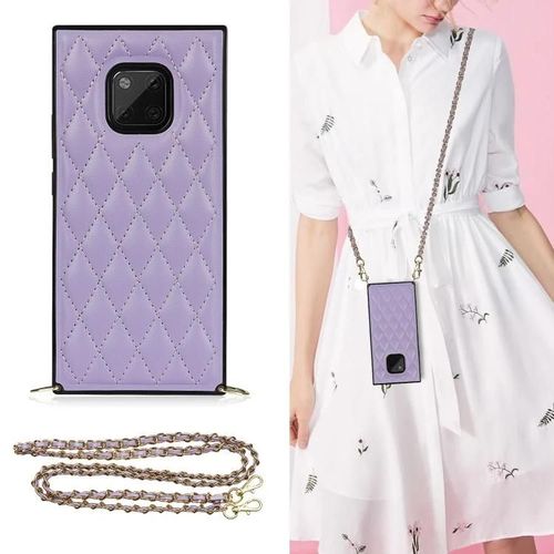 Coque Antichoc Huawei Mate 20 Pro - Élégant Motif Rhombique,Cuir Microfibre + Tpu,Bandoulière,Violet Violet