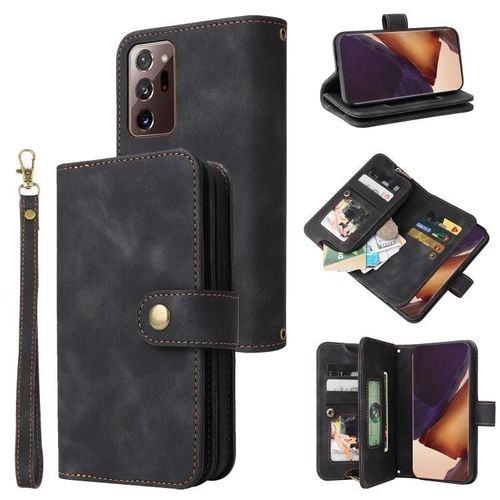 Étui Portefeuille Samsung Galaxy Note20 Ultra - Cuir,Fente Pour Carte,Fermeture Éclair,Noir Noir