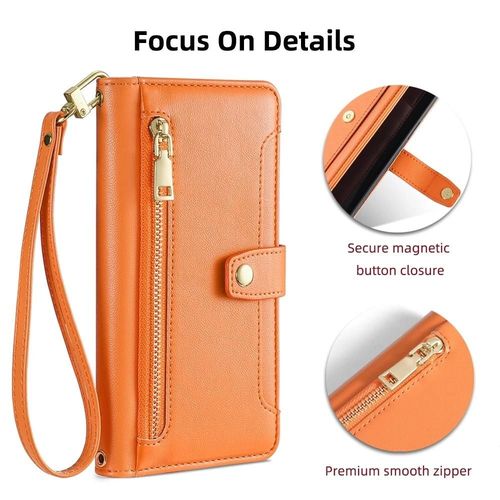 Étui Portefeuille En Cuir Samsung Galaxy Note 20 Ultra - Texture Mouton,Fermeture Éclair,Orange Orange