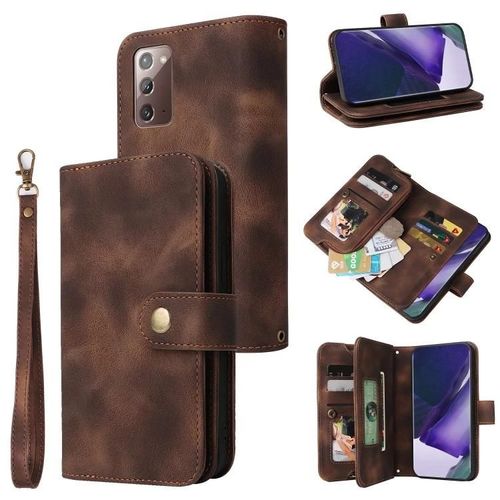 Étui Portefeuille En Cuir Samsung Galaxy Note20 - Emplacement Pour Carte Multifonctionnel,Fermeture Éclair,Marron Marron