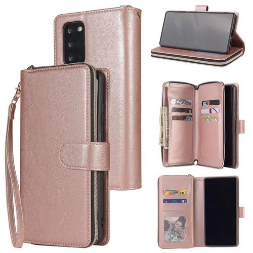 Étui Portefeuille Zippé Pour Samsung Galaxy Note20 Ultra - Cuir Pu,9 Emplacements Pour Cartes,Cordon,Cadre Photo,Or Rose Or Rose
