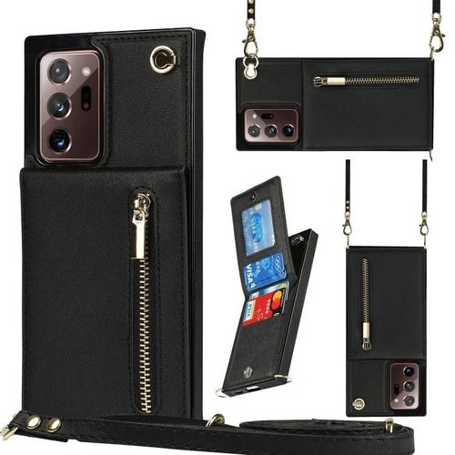 Coque Samsung Galaxy Note20 Ultra - Fermeture Éclair Croisée Tpu+Pu,Fentes Pour Cartes,Portefeuille,Sangle,Noir Noir