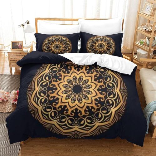 Ensemble De Literie Bomiassi Imprim¿¿ Mandala Noir Et Or Imprim¿¿ 3densemble De Literie Bomiassi Avec Housse De Couette Et Housse De Couette En Microfibre Pour Enfants Et Adultes A
