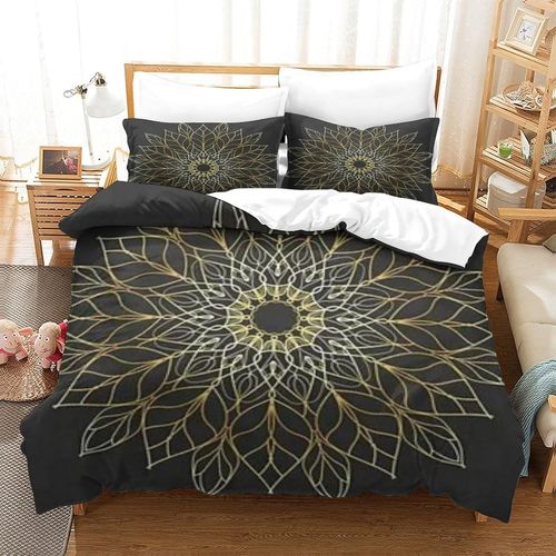 Parure De Lit ¨¤ Imprim¨¦ Mandala Noir Et Dor¨¦ Avec Housse De Couette Imprim¨¦E 3dhousse De Couette Bomiassi ¨¤ Imprim¨¦ Mandala Noir Et Or Pour Enfants Et Adultes 3 Pieces En Micro