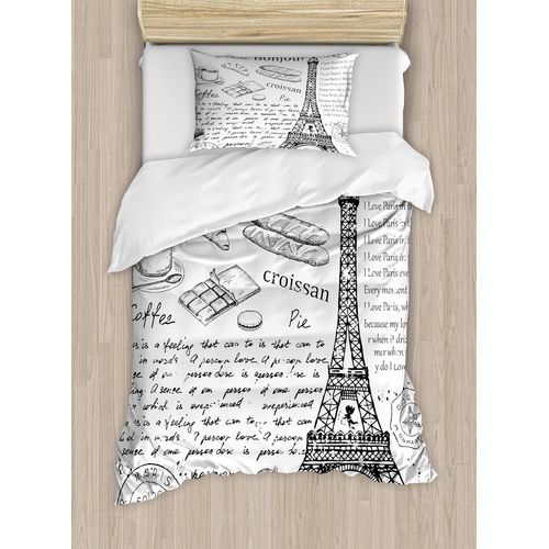 Parure De Lit Paris, Éléments Parisiens Traditionnels Célèbres, Bonjour Croissan, Café, Imprimé Tour Eiffel, Parure De Lit Décorative Pièces Avec Taie D'oreiller, Taille Double