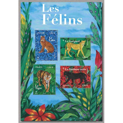 Série Nature De France : Les Félins Feuillet Comprenant 4 Timbres Yvert Et Tellier Luxe
