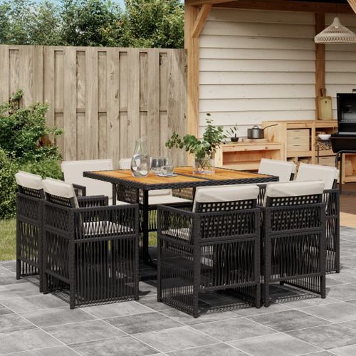 Vidaxl Ensemble À Manger De Jardin 9pcs Coussins Noir Résine Tressée