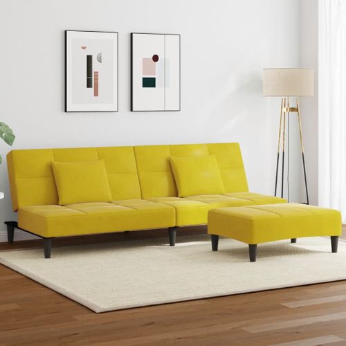 Vidaxl Canapé-Lit À 2 Places Avec Repose-Pied Jaune Velours