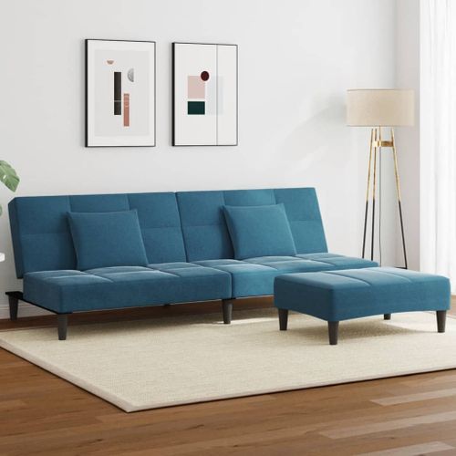 Vidaxl Canapé-Lit À 2 Places Avec Repose-Pied Bleu Velours