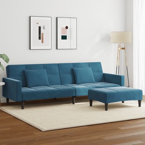 Vidaxl Canapé-Lit À 2 Places Avec Repose-Pied Bleu Velours