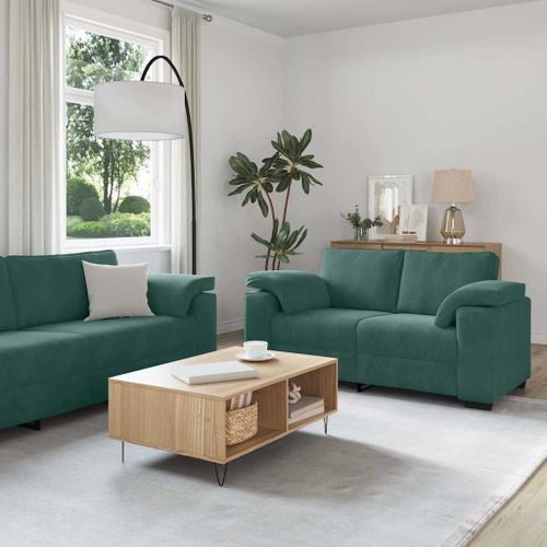 Vidaxl Ensemble De Canapés 3 Pcs Avec Coussins Vert Foncé Velours
