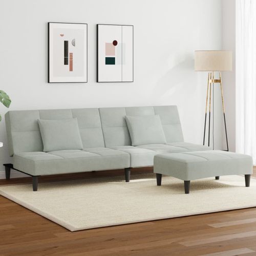 Vidaxl Canapé-Lit À 2 Places Avec Repose-Pied Gris Clair Velours