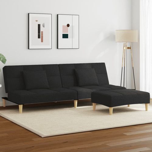 Vidaxl Canapé-Lit À 2 Places Avec Repose-Pied Noir Tissu