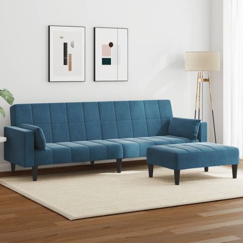 Vidaxl Canapé-Lit À 2 Places Avec Repose-Pied Bleu Velours