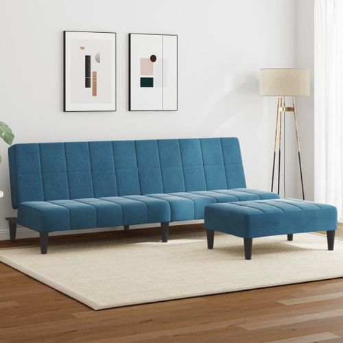 Vidaxl Canapé-Lit À 2 Places Avec Repose-Pied Bleu Velours