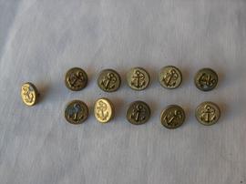 Ww1/2/Postwar France Lot De 11 Boutons Militaires Francais Motif Ancre De Marine 1,2 Cm De Diamètre