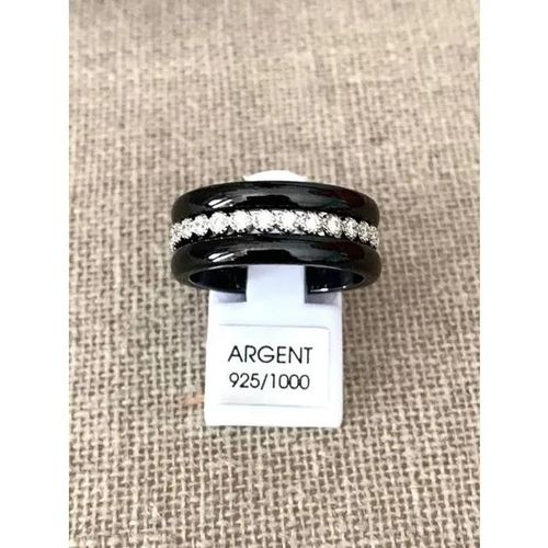 Bague Céramique Noire 3 Anneaux Argent Zirconium T50-52-54-56-58-60 Argenté - 60