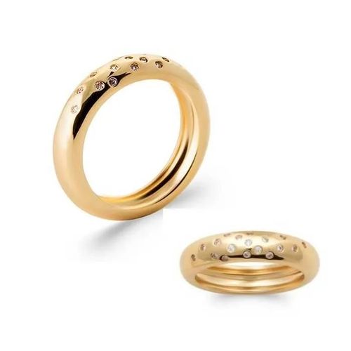 Bague Alliance Bombée Avec Cristaux Zirconium Plaqué Or 18 Carats 750/000 Doré - 56