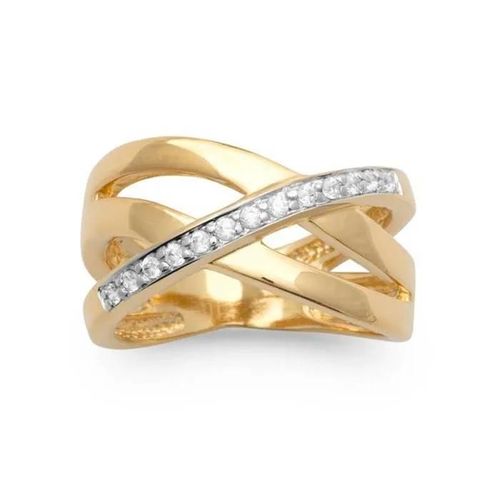 Bague Large Bicolore Rang Zirconium Plaqué Or 18 Carats Tailles 50 À 68 Doré - 64