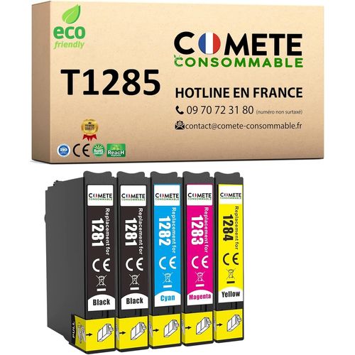 Marque française - T1285-5 Cartouches d'encre Compatibles avec Epson T1285 Renard (T1281 T1282 T1283 T1284) - pour Epson Stylus Office BX305F BX305FW SX125 SX130 SX230 (2 Noir et 3 Couleur)