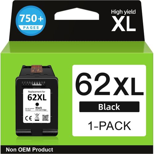 Cartouche 62 Noir XL, Encre 62 XL Noir Remplacement pour Cartouche Encre HP 62 Noir, Cartouche Imprimante 62XL pour Offic200 250 5742 5740 Envy 7640 5540 5640 5544 5646 5548 5545 5547.