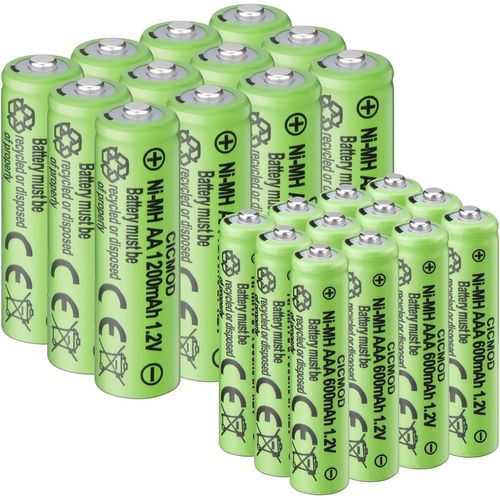 Piles Rechargeables Ni-Mh, Lot De 24 Batterie Rechargeable Aa Et Aaa, 12pcs Aa 1200mah Et 12pcs Aaa 600mah 1.2v Pour Produits Solaires, Électroniques Quotidiens