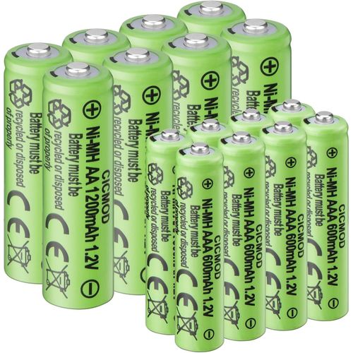 Piles Rechargeables Ni-Mh, Lot De 16 Batterie Rechargeable Aa Et Aaa, 8pcs Aa 1200mah Et 8pcs Aaa 600mah 1.2v Pour Produits Solaires, Électroniques Quotidiens