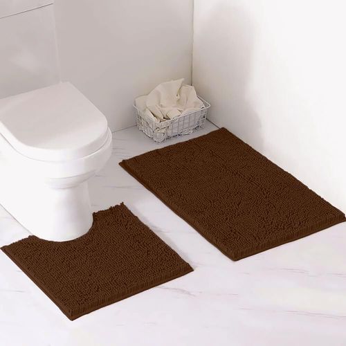 SHIBA-Ensemble De Bain En Chenille De Luxe (2 Pièces) - Tapis De Salle De Bain Antidérapant En Peluche Douce + Tapis De Toilette 1[1