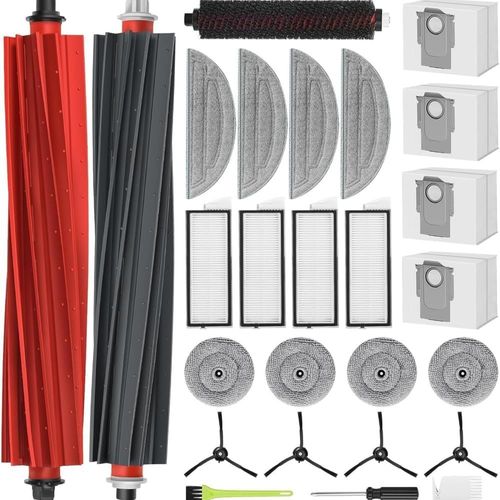 Lot De 26 Accessoires Pour Robot Aspirateur Rob-Orock S8 V Ultra, Kit D'Accessoires Avec 4 Sacs D'Aspirateur, 3 S De Tête, 4 S Latérales, 4 Filtres Hepa, 4 Tampons De Nettoyage, 4[H1843]
