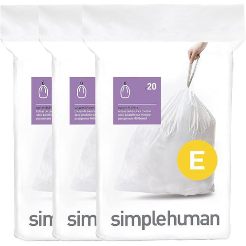 CW0255 code E, sacs poubelle sur mesure, 3 x paquet de 20 (60 sacs), plastique blanc