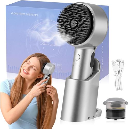 Brosse Électrique De Massage De La Tête Avec Lumière Rouge Et Réservoir D'huile Essentielle Pour Massage Des Cheveux Et Application D'huile - Brosse Électrique Avec Diffuseur D'huile - 3 Modes