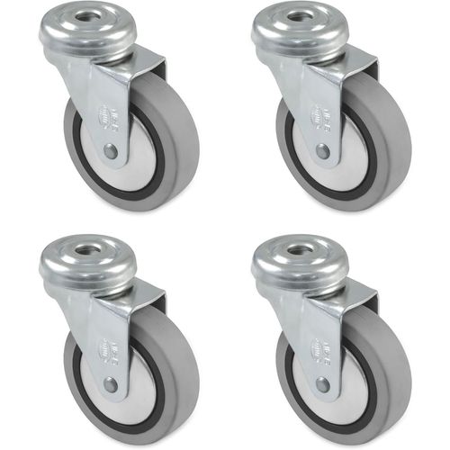 Hamiltion-Lot De 4 Roulettes Pour Meuble Mod. 2504 | Avec Trou Et Roulements | Dimensions : Ø 40 Mm | Charge Maximale Par Roue : 17 Kg | Fabriqué En Caoutchouc | Couleur : Gris | Sans Frein