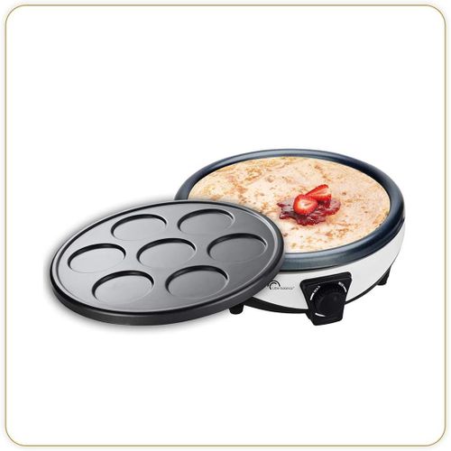 Hamiltion-8212 Crêpière Happy Crêpes & Pancakes-Crêpière Électrique 2 En 1 : Crêpes Et Pancakes-2 Plaques Amovibles, Anti-Adhésives-Thermostat Réglable-1000 W-Couleur Noir / Blanc