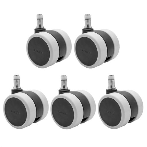 Hamiltion-02007661 Lot De 5 Roulettes Pour Chaise De Bureau Pivotantes, Design Doux, Diamètre 60 Mm, Hauteur 65 Mm, Frein Intermittent, Goupille Enfichable 11 X 20 Mm, Charge Maximale 50 Kg/Roulette,