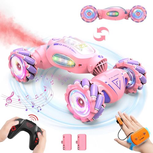 Hamiltion-Voiture Télécommandée Fille, 4X4 Voitures Telecommandé Enfant Tout Terrain 360° Rotation Stunt, 2.4 Ghz Drift Voiture Rc Avec La Main, Jouet Cadeau Garcon 6 7 8 9 10 11 12 Ans Rose