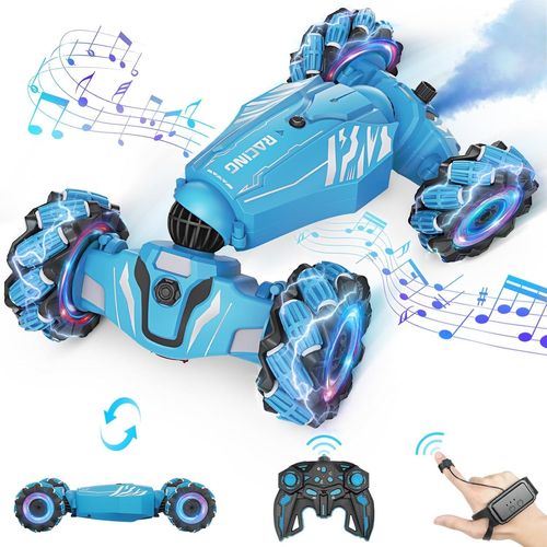 Hamiltion-Voiture Télécommandée Tout Terrain, 4Wd Voiture Télécommandée Avec La Main, 2,4Ghz 360° Rotation Rc Stunt Car Musique Lumière Et Spray, Cadeaux Pour Garçons Filles Enfants 6 8 10 12 Ans, Bl