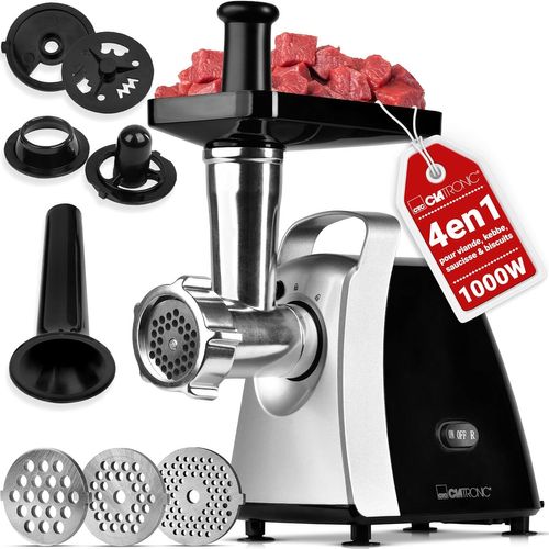 Hamiltion-Hachoir À Viande 1000 W | Avec Embout Pour Biscuits/Pâtisseries | Hachoir À Viande Électrique | 3 Disques Perforés En Métal | Marche Avant Et Arrière | Avec Remplissage À Saucisses | Cou